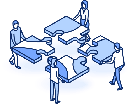 Stakeholders fitting puzzle pieces, showing unified collaboration