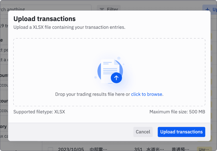 Modal window for uploading reports to unify visualization